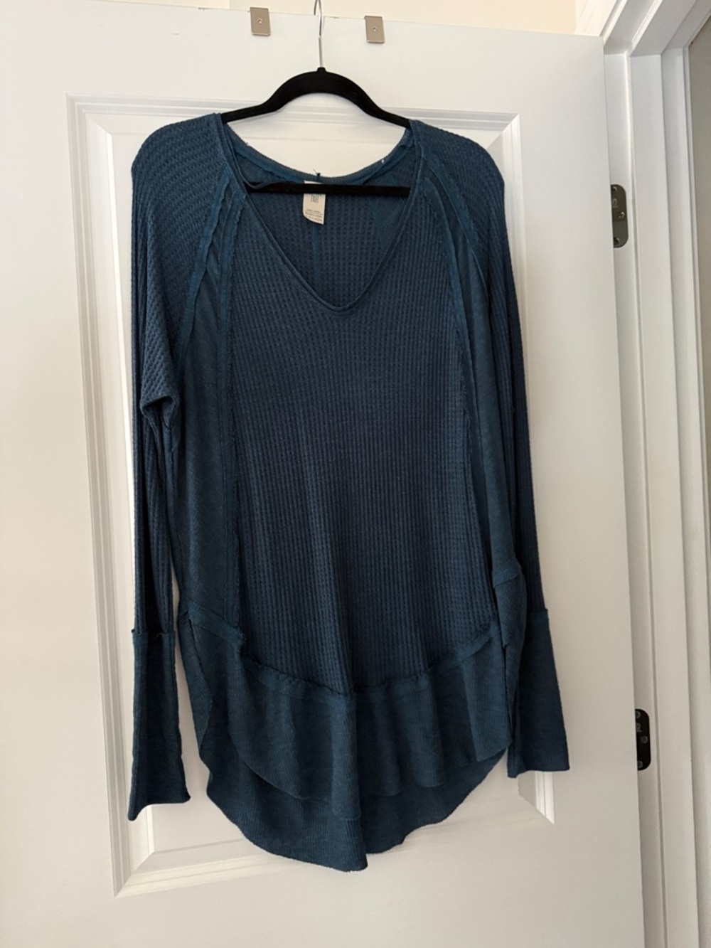 Free People Teal Blue Long Sleeve Waffle Knit Tunic